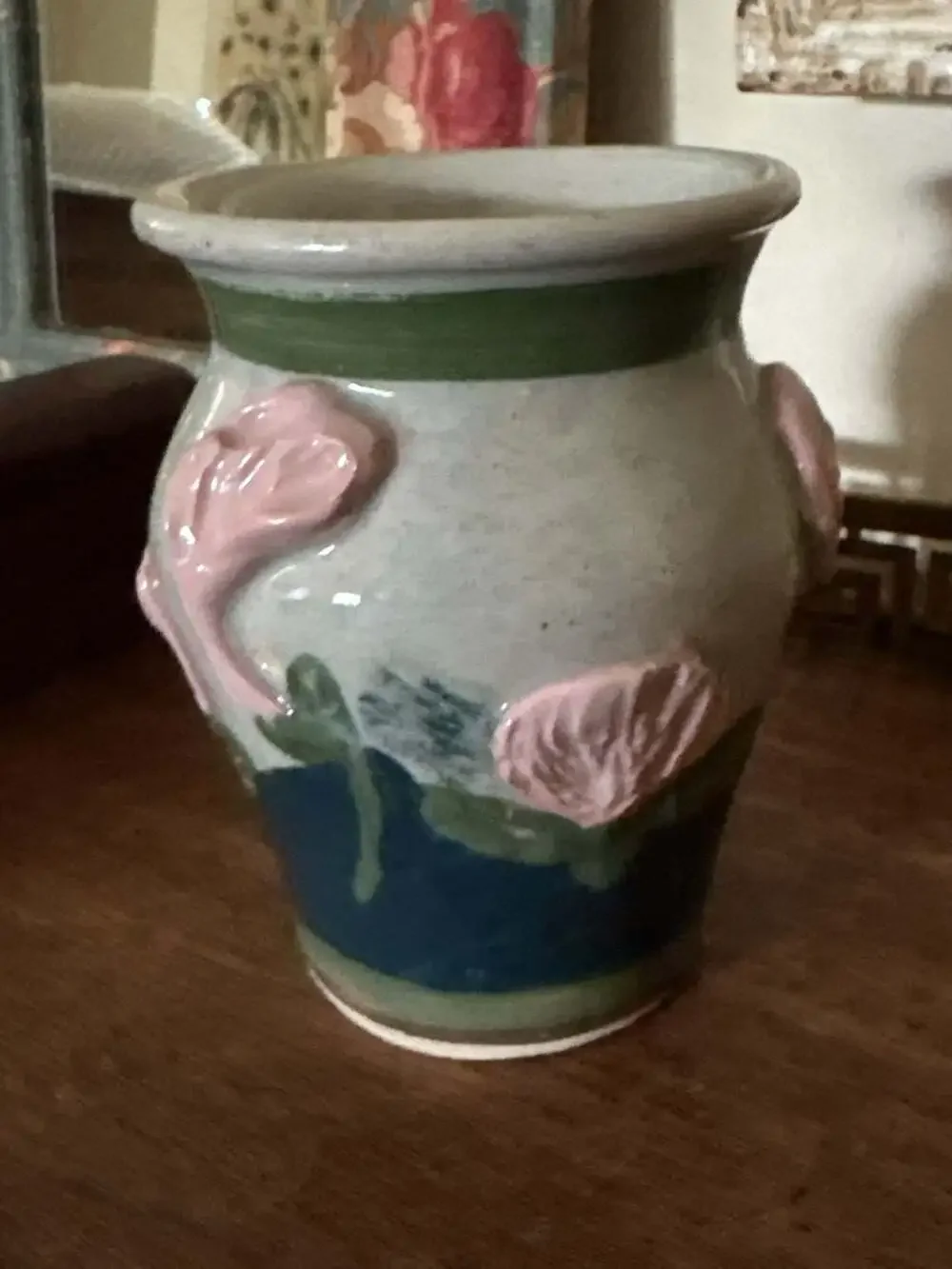 LST Ceramic Hand-Painted Floral Relief Small Vase